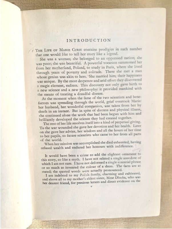 Madame Curie, by Eve Curie. 1947 reprint of 1st edition of 1938. H/C. 386 pp.