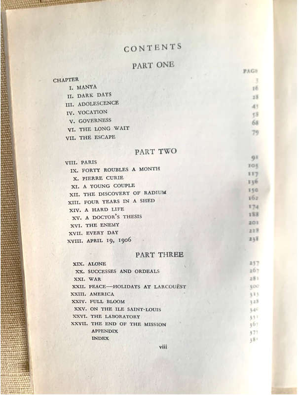 Madame Curie, by Eve Curie. 1947 reprint of 1st edition of 1938. H/C. 386 pp.