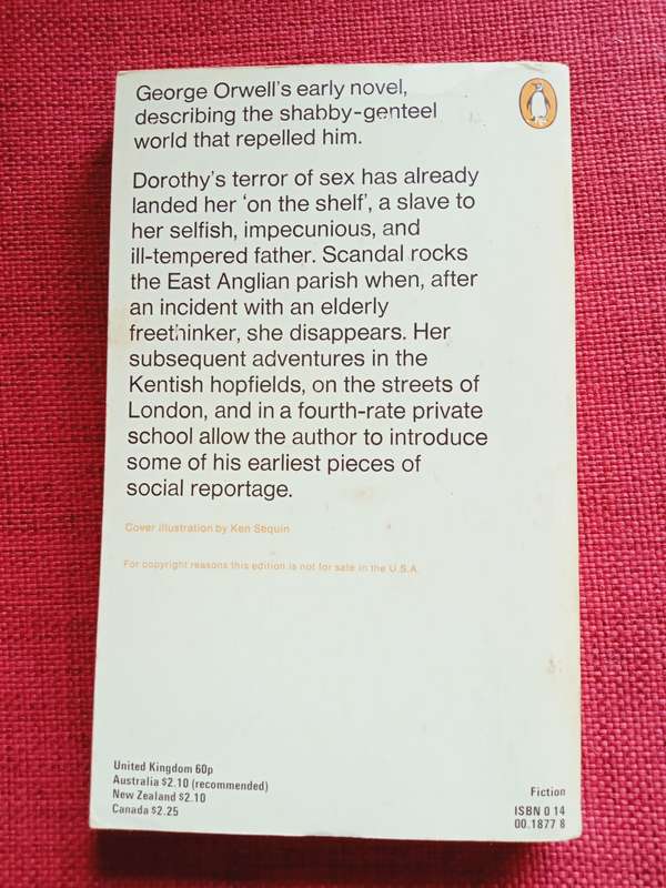 A Clergyman´s Daughter by George Orwell. Penguin paperback 1975. 263 pp.