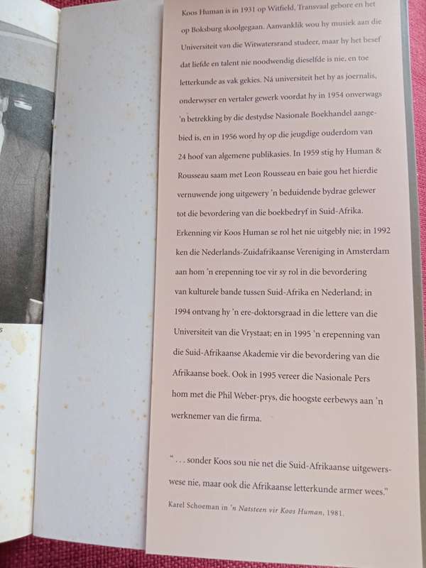Koos Human: ´n Lewe met Boeke. Eerste uitgawe 2006. Sagteband. 176 pp.