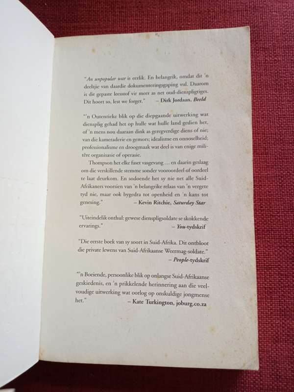 Dit Was Oorlog: Suid-Afrikaanse Dienspligtiges Praat deur JH Thompson. Herdruk 2007. S/B. 238 pp.