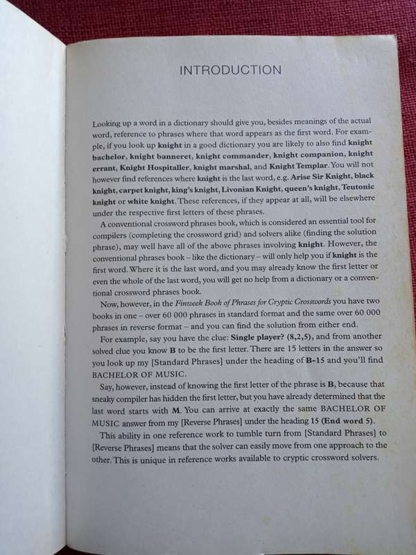 Finweek Book of Phrases for Cryptic Crosswords, Standard and Reverse, by Jack Dunwoody. 2008. S/C.