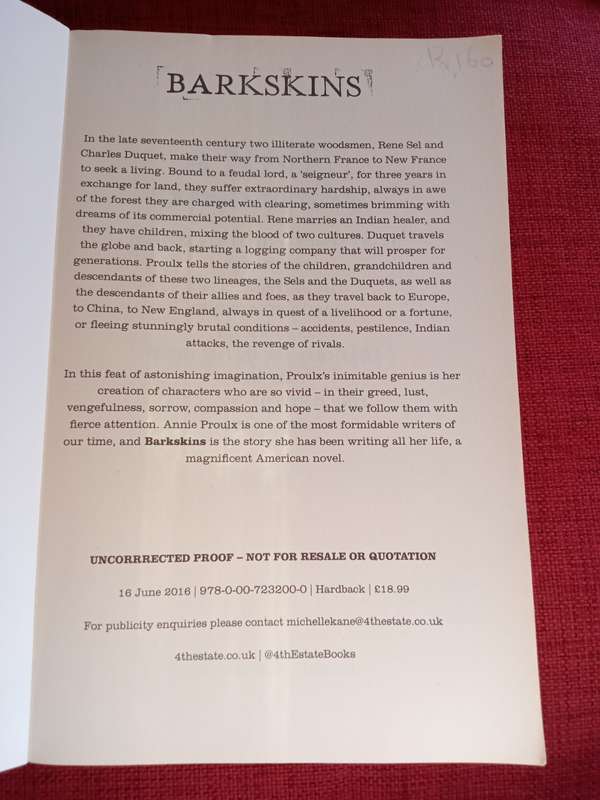 Barkskins by Annie Proulx. First edition 2016. S/C. 714 pp.