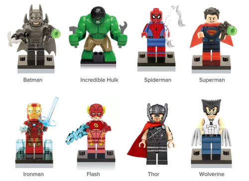 Set of 8 Superhero Lego -compatible Minifigures