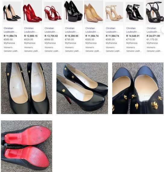 Ladies girls female black high heel shoes red soles gold press stud designer Christian Louboutin