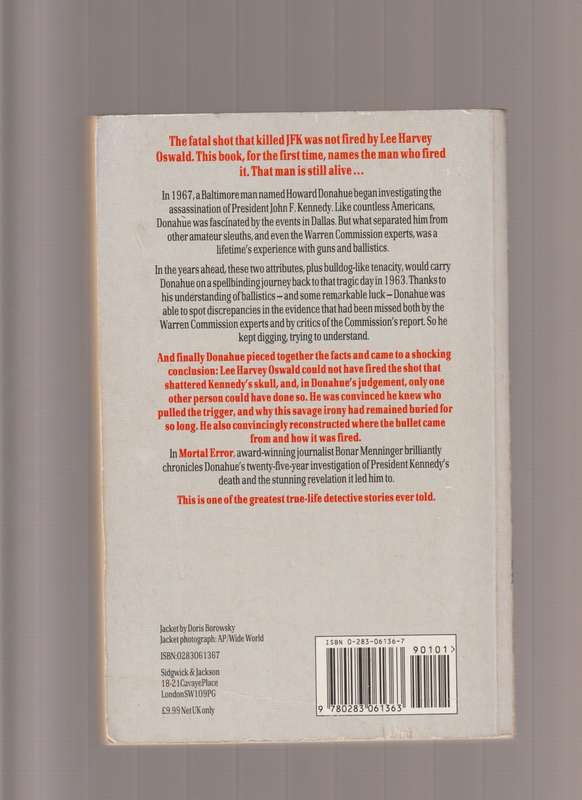 Mortal Error The Shot That Killed JFK by Bonar Menninger true crime history presidents conspiracy in