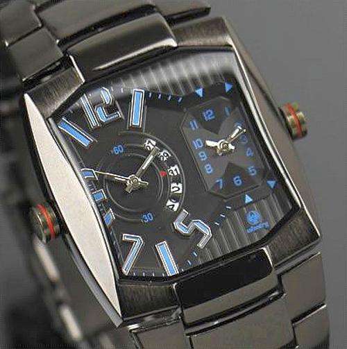 PACIFISTOR SQUARE BLACK BLUE DUAL MOVEMENT QUARTZ