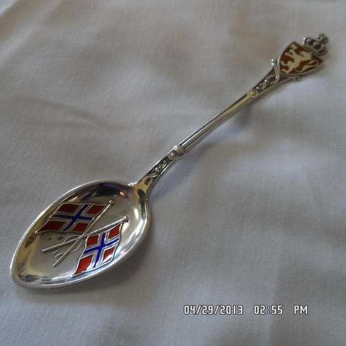 STERLING SILVER ENAMELLED TEASPOON