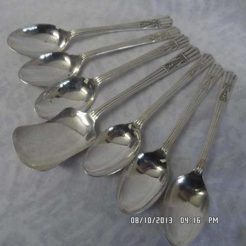 X 6 ART DECO EPNS TEASPOONS.PLUS A SUGAR SPOON