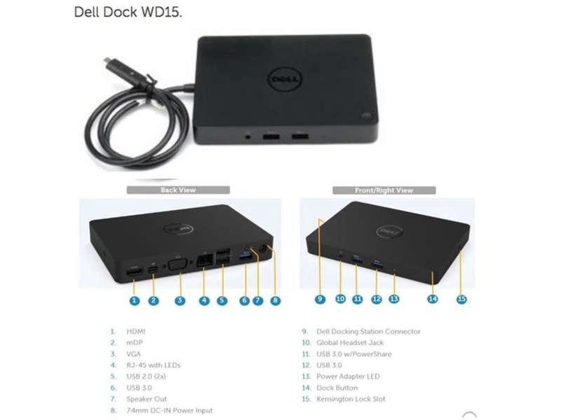 Dell Business Dock WD15 - Docking Station With Power Adapter