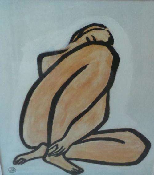 Pastel of a lady crouching by Sanyu Print