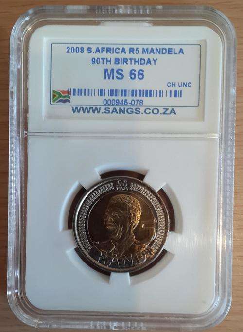 2008 R5 MANDELA 90TH BIRTHDAY GRADED BY SANGS - MS 66