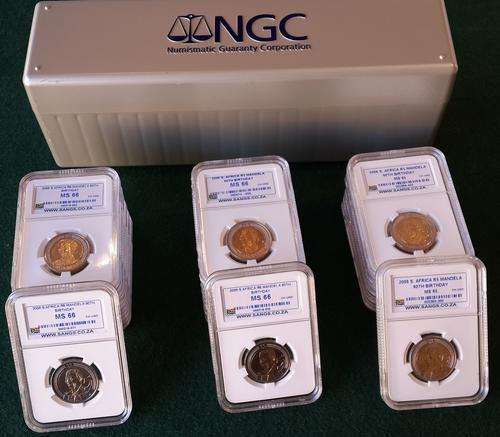 ''CRAZY SALE''- 20 x SANGS GRADED 2008 MANDELA 90th BIRTHDAY COINS + FREE NGC CONTAINER