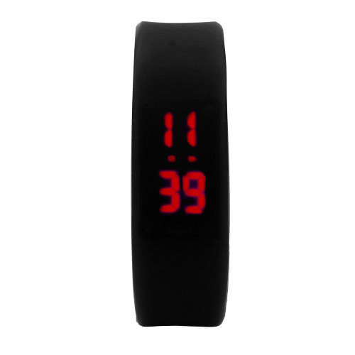 Ultra Thin Sports Silicone Digital LED Light Wrist Watch Unisex BLACK