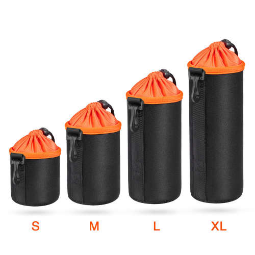 Soft Neoprene DSLR Camera Lens Pouch Set - Black + Orange inner