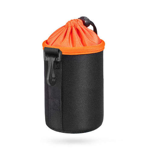 Soft Neoprene DSLR Camera Lens Pouch Set - Black + Orange inner