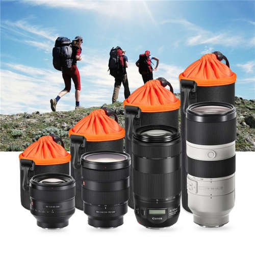 Soft Neoprene DSLR Camera Lens Pouch Set - Black + Orange inner