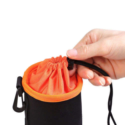 Soft Neoprene DSLR Camera Lens Pouch Set - Black + Orange inner