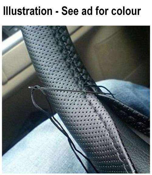 GREY PU Leather Car Auto Steering Wheel Cover 38cm Non-Slip With Needles and Thread