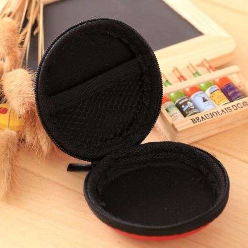 Round Portable Pocket Zipper Storage Bag For Headphone Earphone Earbuds TF SD Card