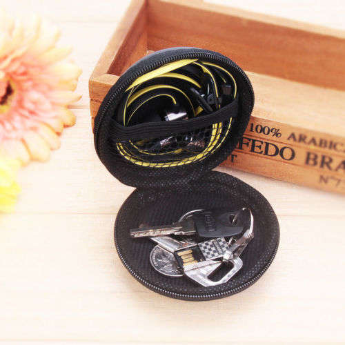 Round Portable Pocket Zipper Storage Bag For Headphone Earphone Earbuds TF SD Card