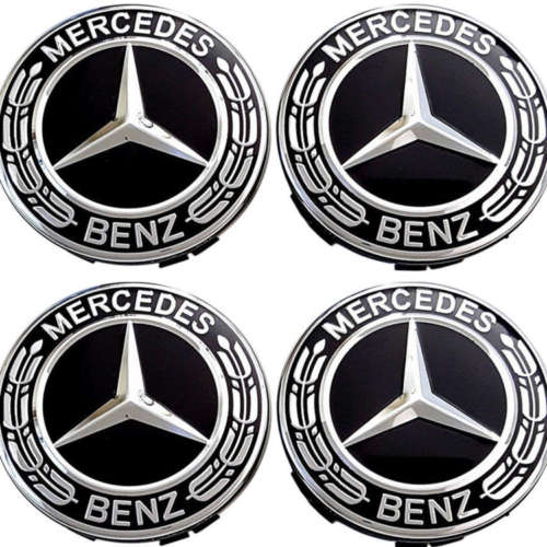4x 75mm Chrome Plastic Wheel Centre Cap for Mercedes Benz