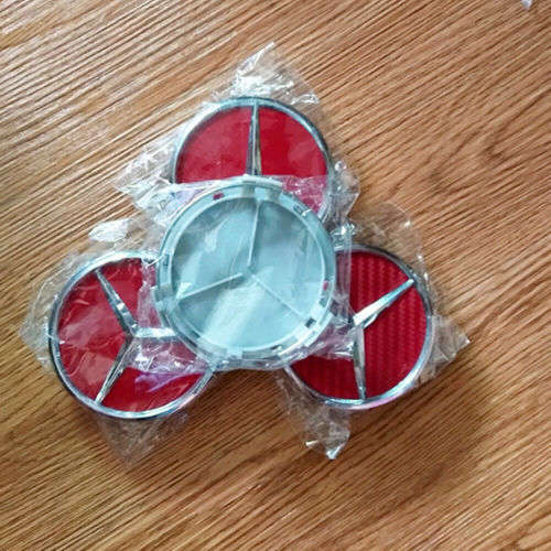 (SHOP SOILED) 4x 75mm Chrome (Red Background) Plastic Wheel Centre Cap for Mercedes Benz