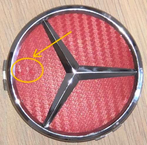 (SHOP SOILED) 4x 75mm Chrome (Red Background) Plastic Wheel Centre Cap for Mercedes Benz