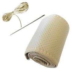 BEIGE PU Leather Car Auto Steering Wheel Cover 38cm Non-Slip With Needles and Thread