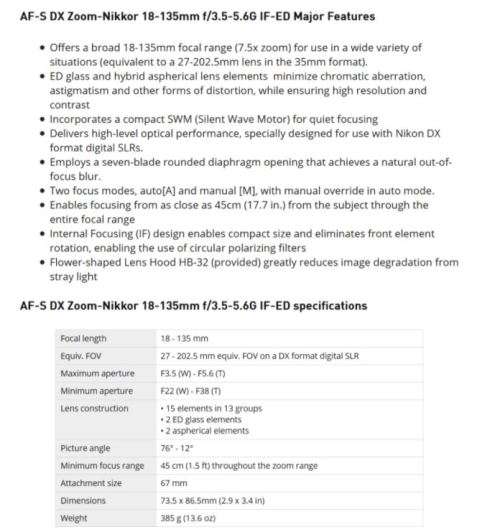 Nikon AF-S 18-135mm f/3.5-5.6G ED DX LENS