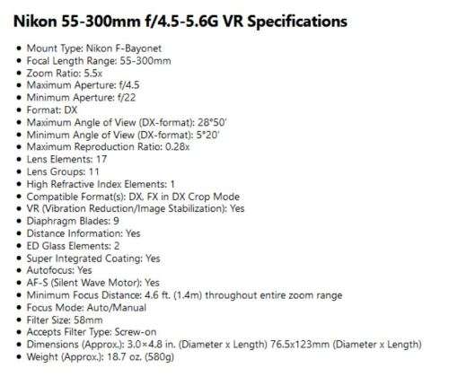 Nikon AF-S 55-300mm f/4.5-5.6G ED DX VR LENS