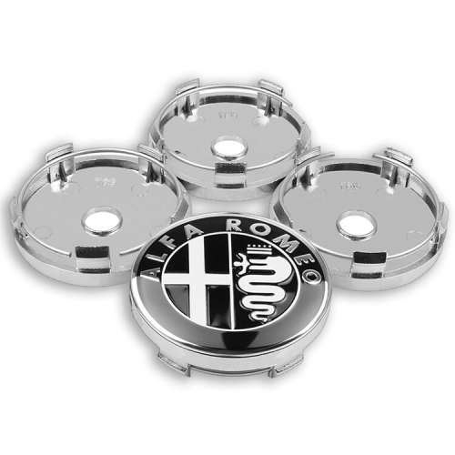 4x WHEEL CENTRE CAPS 60mm / 56mm for ALFA ROMEO (CHROME & BLACK)