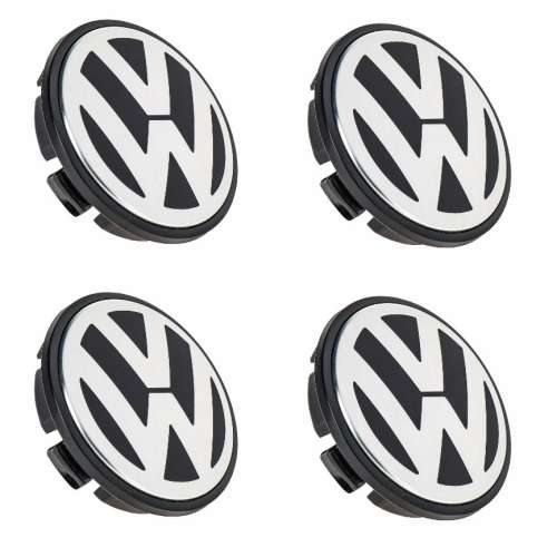 4x 65/55mm Chrome / Black Plastic Wheel Centre Cap for VW