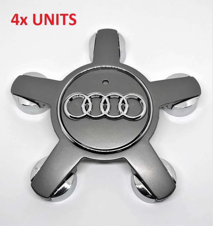4x WHEEL CENTRE CAPS 135mm / 60mm for AUDI `STAR` GREY
