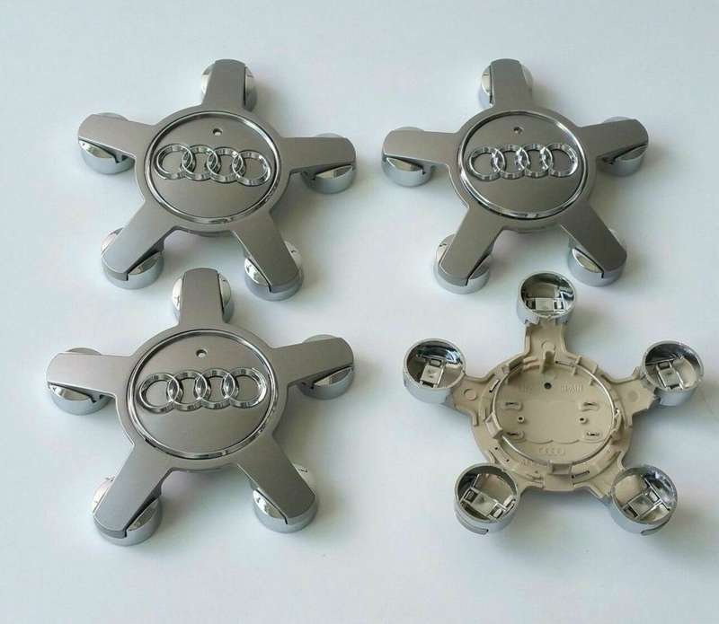 4x WHEEL CENTRE CAPS 135mm / 60mm for AUDI `STAR` GREY
