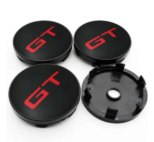 4x 60mm GT Hub Wheel Centre Caps (Black on Black)