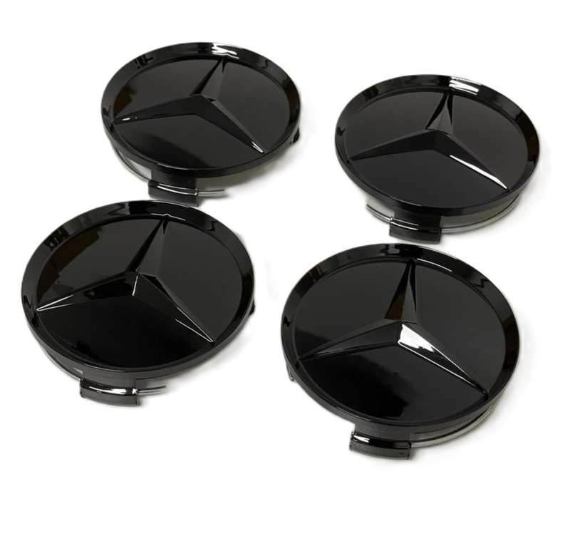 4x 75mm Wheel Centre Cap for Mercedes Benz (Glossy Black on Glossy Black)