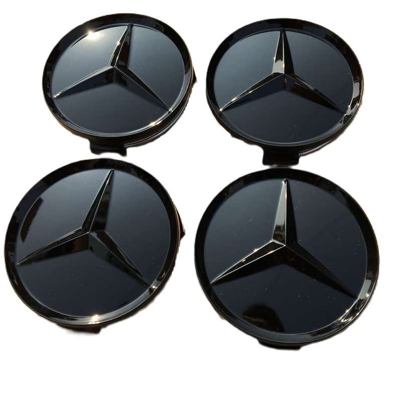 4x 75mm Wheel Centre Cap for Mercedes Benz (Glossy Black on Glossy Black)