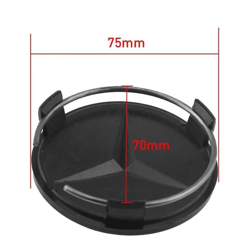 4x 75mm Wheel Centre Cap for Mercedes Benz (Glossy Black on Glossy Black)
