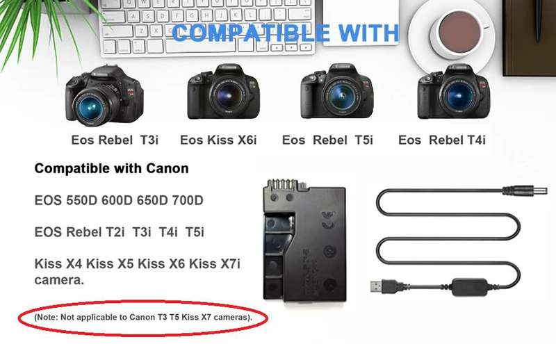Power Bank LP-E8 USB Cable DR-E8 ACK-E8 DC Coupler for Canon EOS 550D 600D 650D 700D