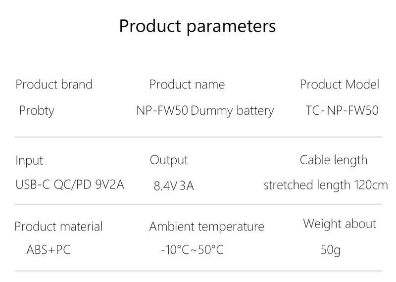 Power Bank PW20 NP-FW50 Type C Cable - Sony ZV-E10 A7M2 A7II A7S2 A7R A7RII A6000 A6300 A6400 A6500
