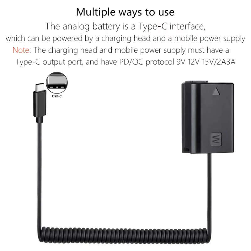 Power Bank PW20 NP-FW50 Type C Cable - Sony ZV-E10 A7M2 A7II A7S2 A7R A7RII A6000 A6300 A6400 A6500