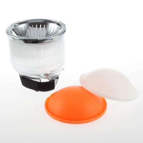 Lambency - Flash Diffuser with Chrome, White + Amber Domes (Fits all flashes)