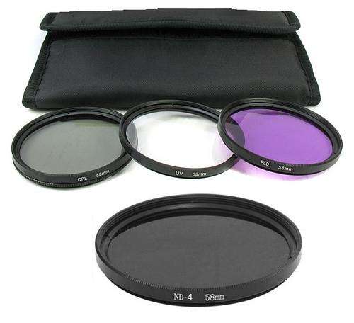 58mm 4-filter set  (CPL, UV, FLD, ND-4, Filter Pouch)