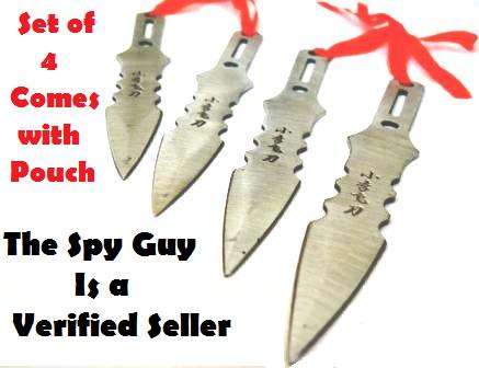 Throwing SILVER 4pcs Ninja Knife Set with Pouch also comes in Black Set of Three Weaponary