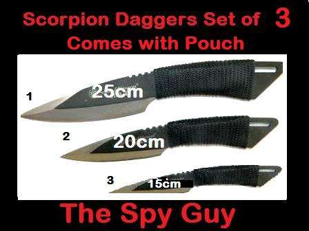 Scorpion Set of 3 Daggers in Pouch 25cm 20cm 15cm Fix Blade All Steel