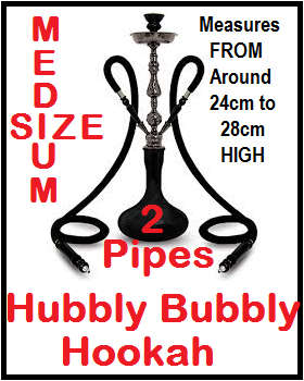 Hubbly Bubbly 2 Pipes MEDIUM around 24 to 28cm High Hookah in Any Colour and Style