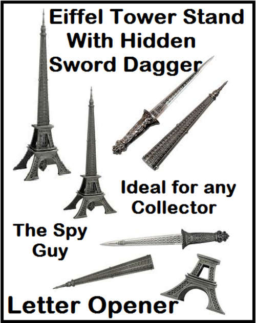 Eiffel Tower Stand with Hidden Sword Dagger Letter Opener 38.5cm High Steel Blade Limited Edition