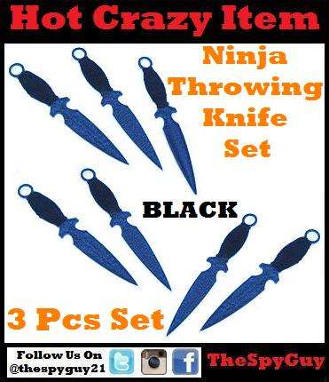 Throwing 3pcs Ninja Black Knives All Steel Made with Belt Sheath a BARGAIN STARTING at R1.00