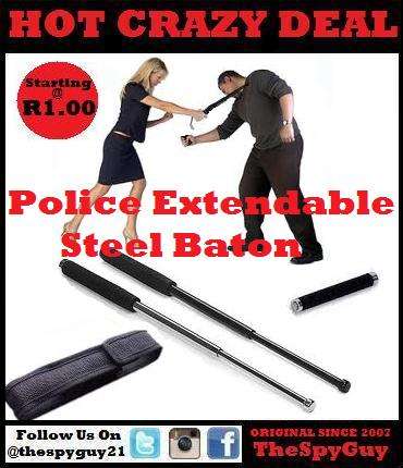 Steel Extendable Police Baton Rubber Handle Steel Pipe Extracts Out to Around 49cm Personal Protect